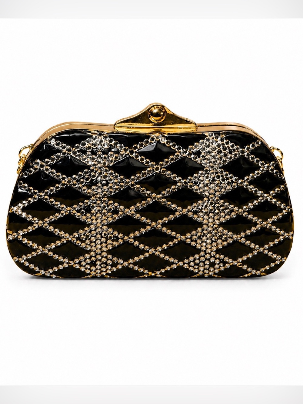 Vintage Sasha Black & Gold Geometric Hard Shell Evening Clutch